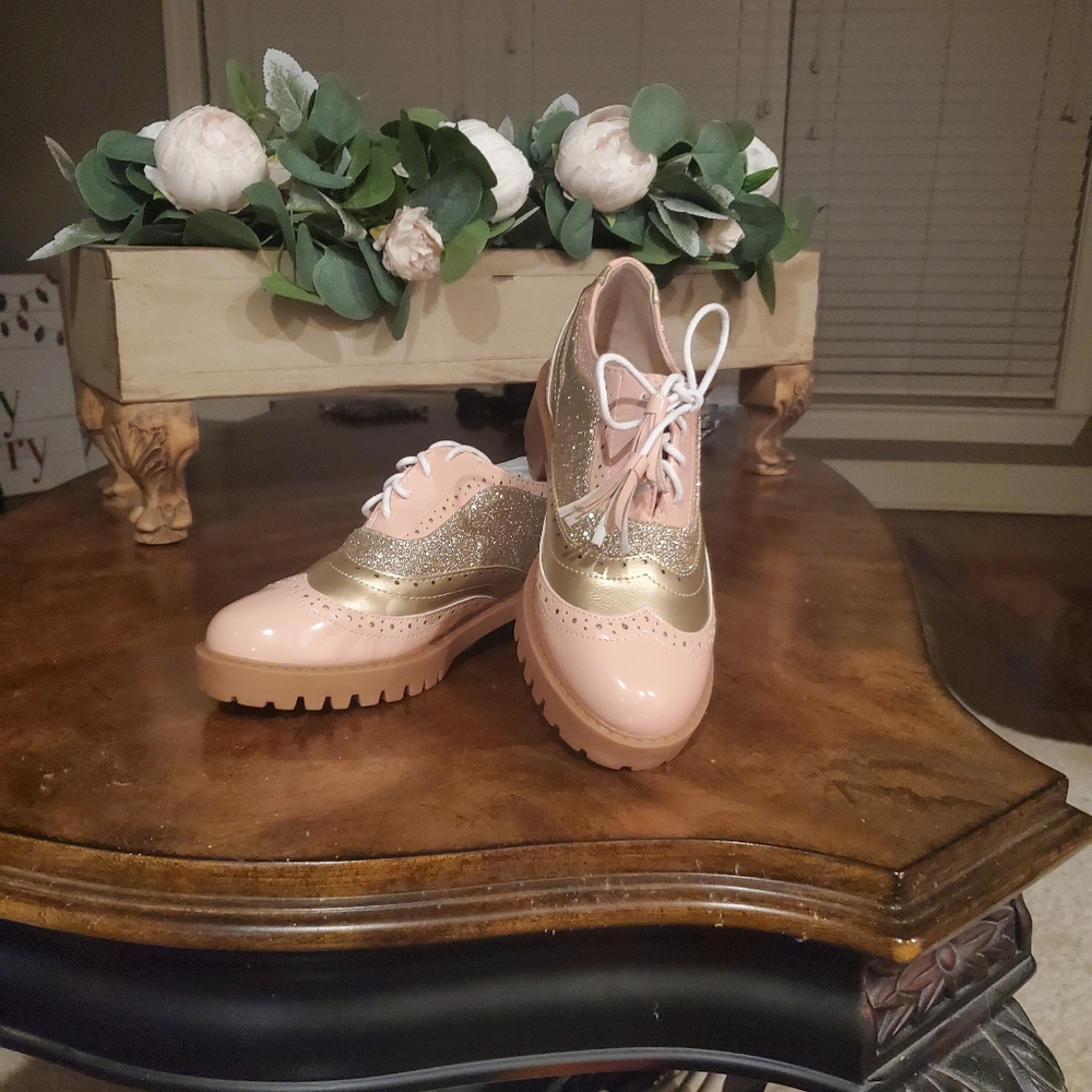 Gold and Pink Women's Brogues